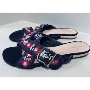 Kate Spade Faris Blue Floral Embroidery Slide Sandals Size 9.5 flats criss cross
